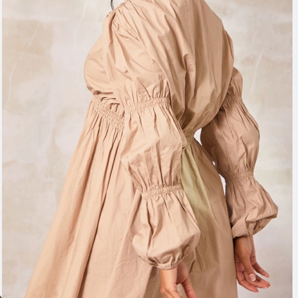 PrettyLittle Things Stone cotton ruched arm shirt dress Sz0 NWT IN PACKAGING - Picture 3 of 5